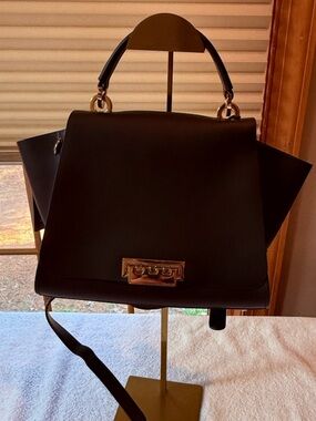 Zac Posen Black Structured Top-Handle Women’s Bag with Gold Hardware